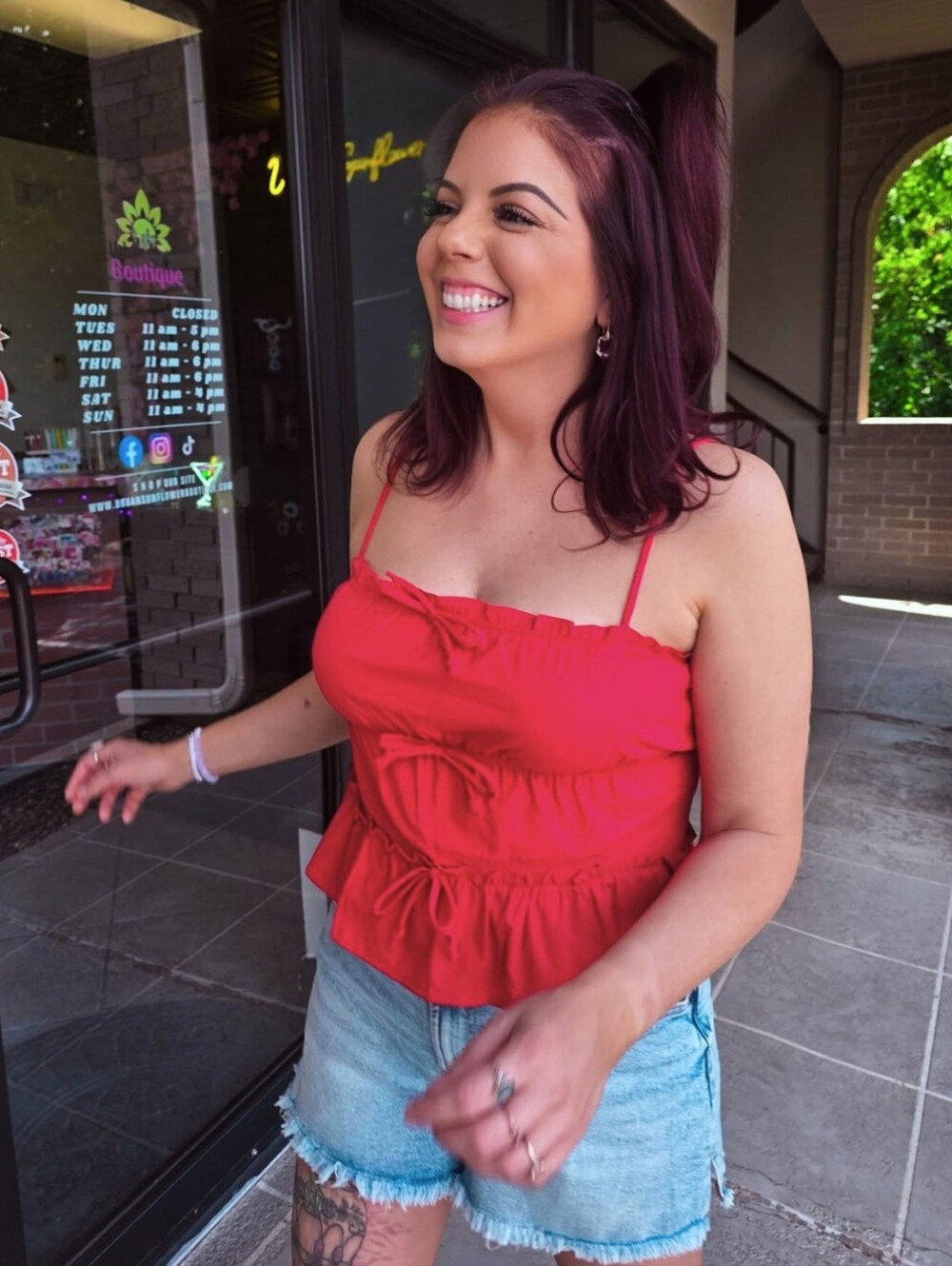 Red Bow Front Tiered Ruffle Top